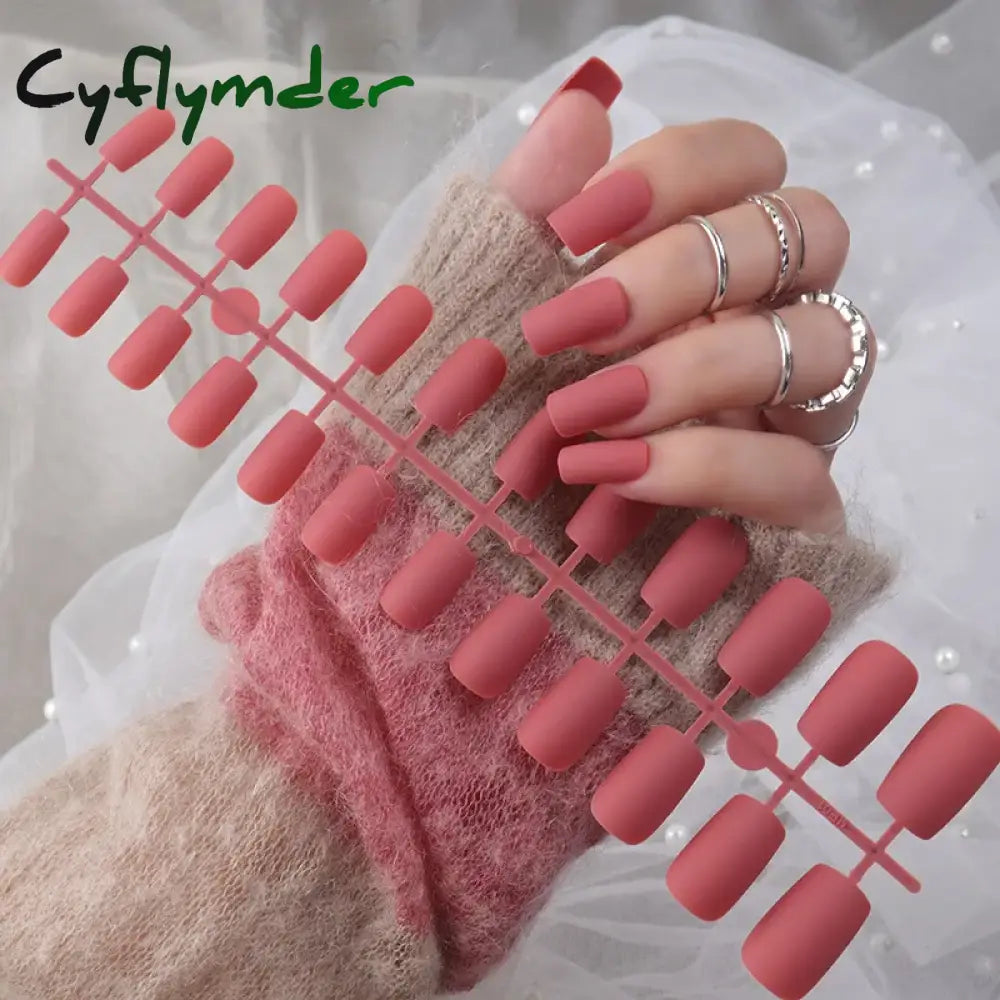 24Pcs/Set Matte False Nails Glue Square Head Frosted Press On Fake Nail Tips Full Cover Artificial Fingernails Ballet Detachable