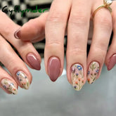 Cyflymder 24pcs/set Short Almond Flowers Reusable Adhesive False Nails Cheap Artificial Presss on Nails with Glue Woman