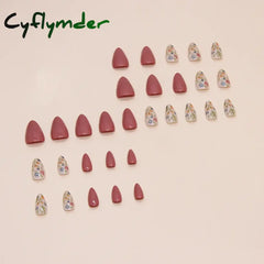 Cyflymder 24pcs/set Short Almond Flowers Reusable Adhesive False Nails Cheap Artificial Presss on Nails with Glue Woman