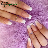 Cyflymder 24Pcs Simple False Nails Green French Long Ballerina Coffin Full Cover Nail Tips