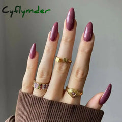 Cyflymder 24Pcs Stiletto French False Nails Detachable Artificial Solid Color Fake Press On Full