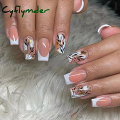 Cyflymder 24Pcs Summer False Nails With Designs Charms Flame Long Ballerina Fake Nails Wearable