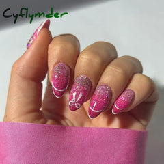 Cyflymder 24pcs Sweet False Nail Patches Detachable Fake Nail Tips With Bowknots Love Heart Pearl Design Pink Almond