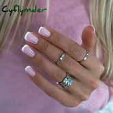 Cyflymder 24Pcs Wearable French Fake Nails with Glue Simple Square Head False Nails White Edge Design Short Full Cover