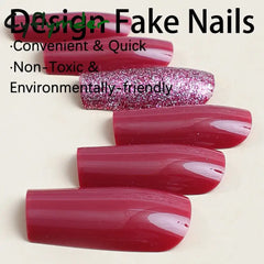 Cyflymder 24pcs Wine Red Powder Fake Nails Square Head French Ballet Nail Press on Nails Gradient False Nails