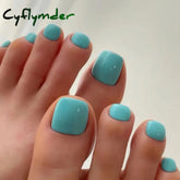 Cyflymder 24Ps Glossy Lake Blue Press On Toe Nails Artificial Acrylic Fake Toenails Full Coverage