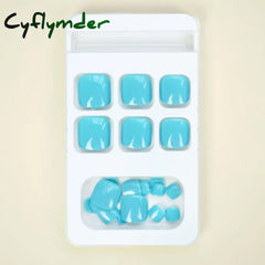 Cyflymder 24Ps Glossy Lake Blue Press On Toe Nails Artificial Acrylic Fake Toenails Full Coverage
