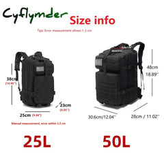 Cyflymder 25L/50L 1000D Nylon Waterproof Trekking Fishing Bag Backpack Outdoor Sports Camping Hiking