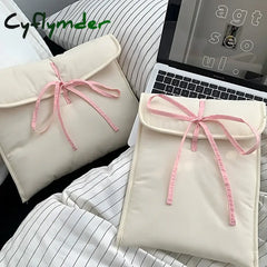 Cyflymder 2Pc Ballet Style Tablet Protective Case Laptop Tablet Storage Bag for 11 13 Inch Solid Color Tablet Pink Bow