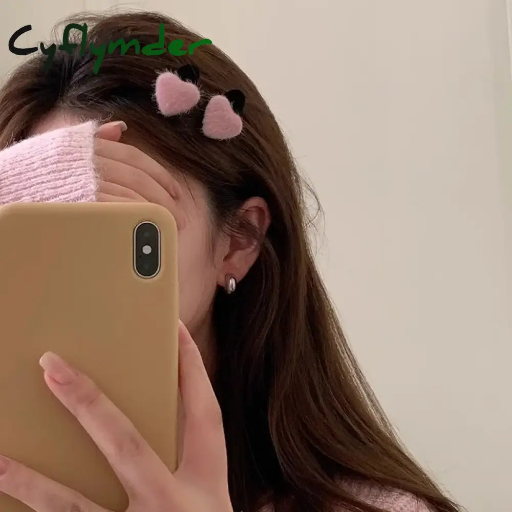 Cyflymder 2pcs Velvet Heart Hair Side Clips Claw Hairpin Sweet Bangs Barrettes Women Girls Hair Styling Headwear Hair