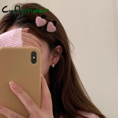 Cyflymder 2pcs Velvet Heart Hair Side Clips Claw Hairpin Sweet Bangs Barrettes Women Girls Hair Styling Headwear Hair