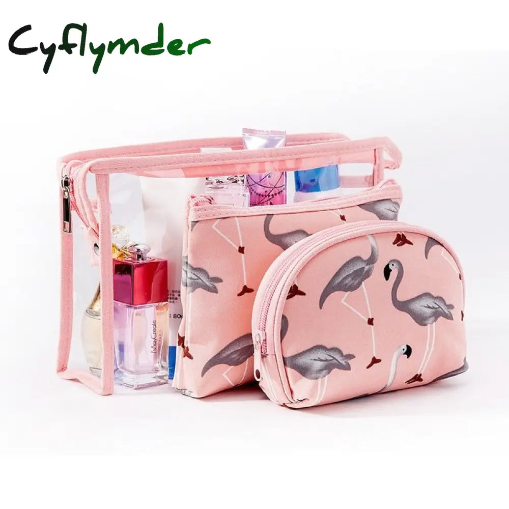 Cyflymder 3 Pc Waterproof Transparent Pvc Makeup Bag Travel Organizer Clear Beautician Cosmetic