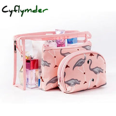 Cyflymder 3 Pc Waterproof Transparent Pvc Makeup Bag Travel Organizer Clear Beautician Cosmetic