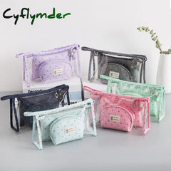 Cyflymder 3 Set Casual Women Travel Cosmetic Bag Pvc Leather Zipper Make Up Transparent Makeup Case