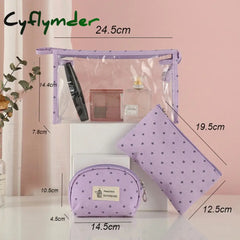 Cyflymder 3 Set Casual Women Travel Cosmetic Bag Pvc Leather Zipper Make Up Transparent Makeup Case