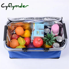 Cyflymder 32L Folding Picnic Camping Lunch Bags Insulated Cooler Bag Cool Hamper Storage Basket Box