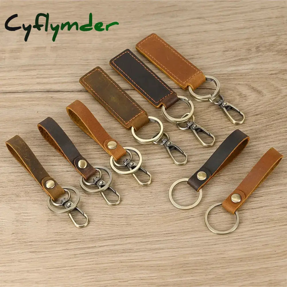 Cyflymder 3pcs / Lot Genuine Leather Keyring for Men Women Customized Personalized Keychain Men’s Key Chain Accessory