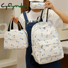 Cyflymder 3Pcs/Set Laptop Backpack With Lunch Box Pencil Case College Student Rucksack Simple