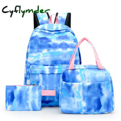 Cyflymder 3Pcs/Set Student Schoolbags Fashion Tie Dye Printing Women Backpack Laptop Bookbags
