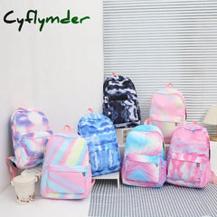 Cyflymder 3Pcs/Set Student Schoolbags Fashion Tie Dye Printing Women Backpack Laptop Bookbags