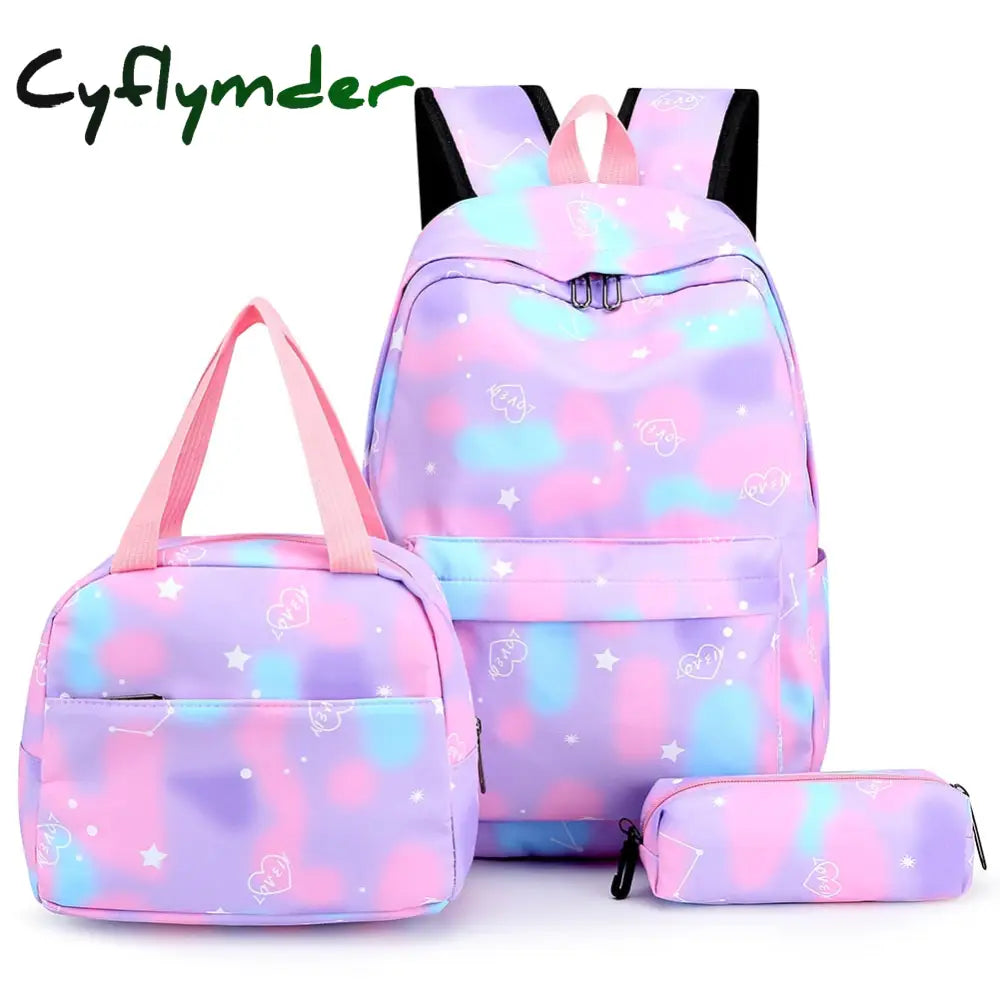 Cyflymder 3Pcs/Set Women Backpack Casual Nylon Large Capacity Students School Bags Teenage Girls