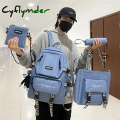 Cyflymder 4 In 1 School Backpack Set Harajuku Bag For Teenager Girls Boys Travel Backbag Student