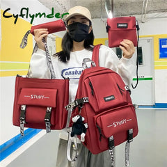Cyflymder 4 In 1 School Backpack Set Harajuku Bag For Teenager Girls Boys Travel Backbag Student