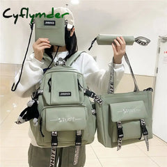 Cyflymder 4 In 1 School Backpack Set Harajuku Bag For Teenager Girls Boys Travel Backbag Student
