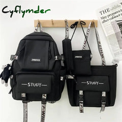 Cyflymder 4 In 1 School Backpack Set Harajuku Bag For Teenager Girls Boys Travel Backbag Student