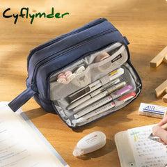 Cyflymder 4 Partitions Large Pencil Case Pen Bag School Student Cases Cosmetic Stationery Organizer