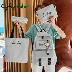 Cyflymder 4 Pcs New Student Backpack Small Fresh Letters Contrast Color Junior High School Casual