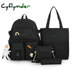 Cyflymder 4 Pcs Sets Canvas Schoolbags For Teenage Girls Women Backpack Canvas Kids Primary School