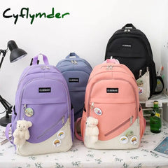Cyflymder 4 Pcs Sets Canvas Schoolbags For Teenager Girls Women Backpack Contrast Color Kawaii