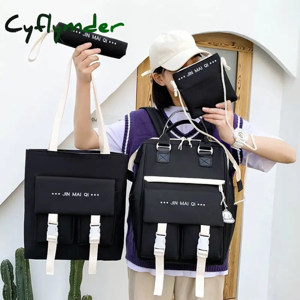 Cyflymder 4-Piece Fashion Women’s Backpack New Canvas Large Capacity School Bags For Teenager