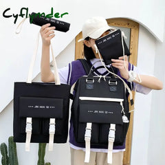 Cyflymder 4-Piece Fashion Women’s Backpack New Canvas Large Capacity School Bags For Teenager