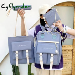 Cyflymder 4-Piece Fashion Women’s Backpack New Canvas Large Capacity School Bags For Teenager