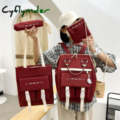 Cyflymder 4-Piece Fashion Women’s Backpack New Canvas Large Capacity School Bags For Teenager