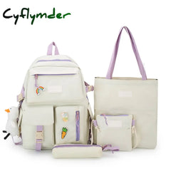 Cyflymder 4Pcs Set Harajuku Women’s Backpack Waterproof Canvas School Bags Large Capacity Student