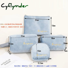 Cyflymder 4Pics Set Velvet Cosmetic Bag Ins Fashion Letter Embroidered Storage Bags Women Portable