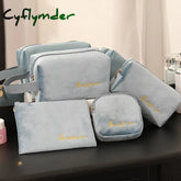 Cyflymder 4Pics Set Velvet Cosmetic Bag Ins Fashion Letter Embroidered Storage Bags Women Portable