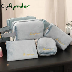 Cyflymder 4Pics Set Velvet Cosmetic Bag Ins Fashion Letter Embroidered Storage Bags Women Portable