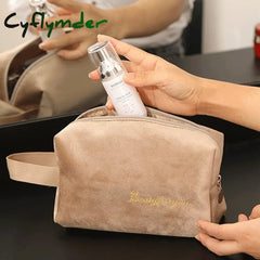 Cyflymder 4Pics Set Velvet Cosmetic Bag Ins Fashion Letter Embroidered Storage Bags Women Portable