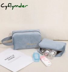 Cyflymder 4Pics Set Velvet Cosmetic Bag Ins Fashion Letter Embroidered Storage Bags Women Portable