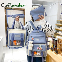 Cyflymder 5 In 1 Set Cute Pendant Women Backpacks Large Capacity Canvas Leisure Travel Bookbag