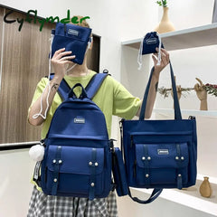 Cyflymder 5 Pcs Sets Canvas Schoolbags For Teenage Girls Women Backpacks Laptop Keychain School