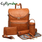 Cyflymder 5-Piece Baby Diaper Bag Solid Color Pu Leather Backpack Mommy Maternity Large Capacity