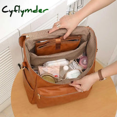Cyflymder 5-Piece Baby Diaper Bag Solid Color Pu Leather Backpack Mommy Maternity Large Capacity