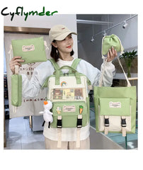 Cyflymder 5Pcs/Set Canvas School Backpacks Women Lovely Bags For Teenage Girls Bookbags Students