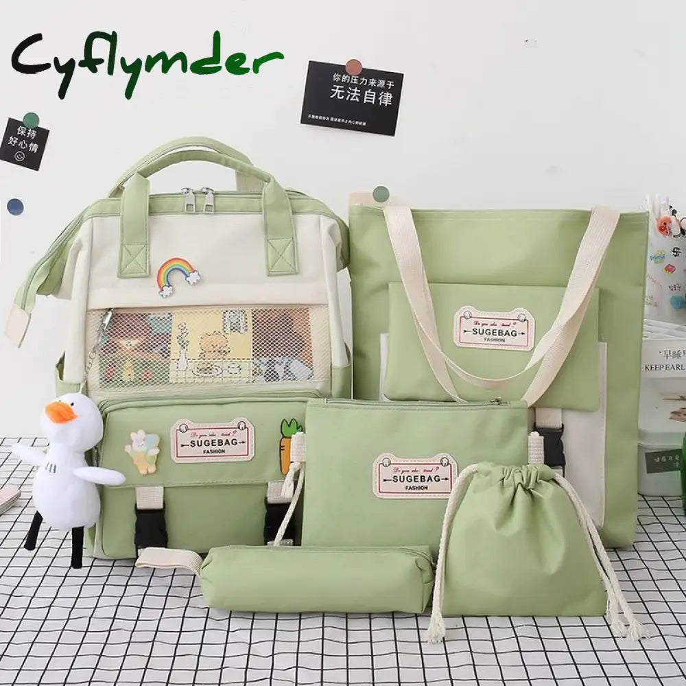 Cyflymder 5Pcs/Set Canvas School Backpacks Women Lovely Bags For Teenage Girls Bookbags Students