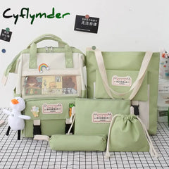 Cyflymder 5Pcs/Set Canvas School Backpacks Women Lovely Bags For Teenage Girls Bookbags Students